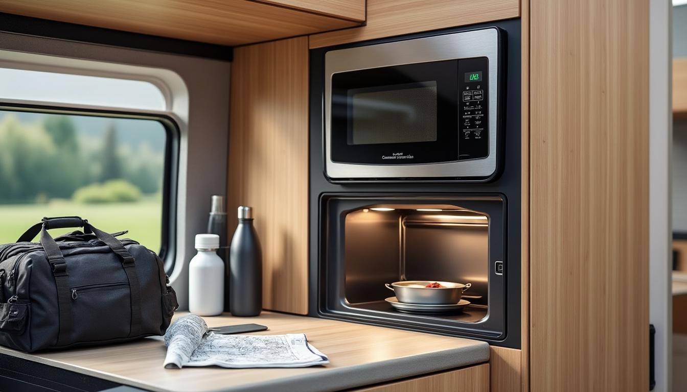 découvrez un micro-onde compact de 10 litres, idéal pour équiper votre camping-car. pratique et peu encombrant, il permet de réchauffer ou cuisiner facilement vos repas en voyage.