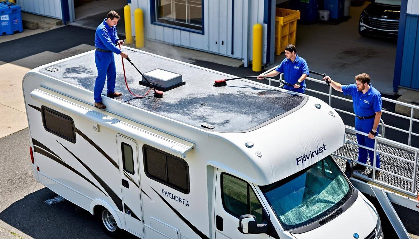 découvrez notre station de lavage équipée d'une passerelle spécialement conçue pour camping-cars. nettoyez votre véhicule facilement, en toute sécurité et avec des équipements professionnels adaptés à vos besoins.