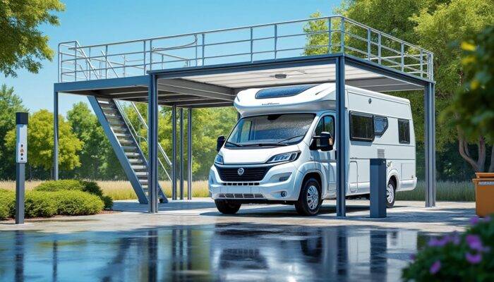 Station de lavage avec passerelle pour camping‑car : sécurité et praticité